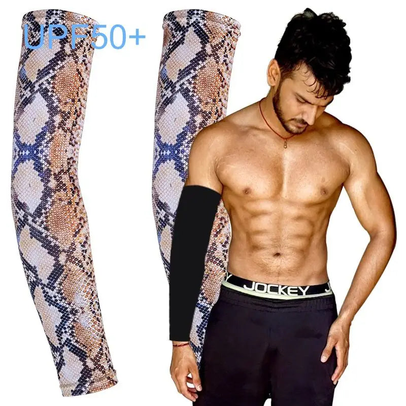 Wholesale UPF50+ Summer Bike Arm Sleeves Seamless Sun Protective Cool Feeling Ice Silk Snake Grain Pattern Custom Logo Anti-UV