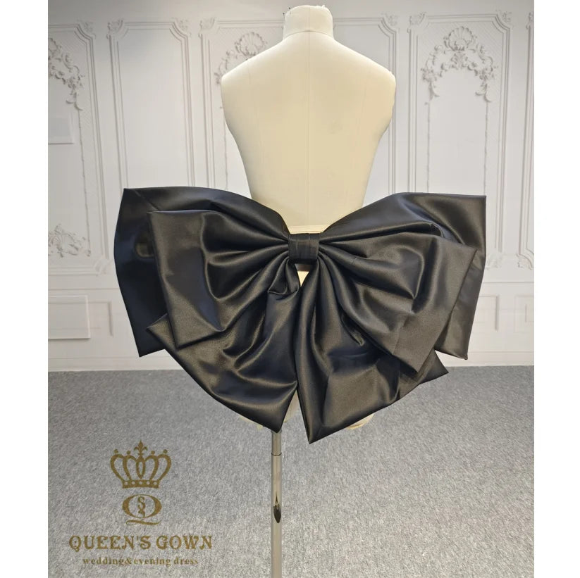 QUEENS GOWN Exquisite Black Bridal Wedding Dress Detachable Sleeves/Top Fashionable Big Bow Accessories Wedding Belts Included