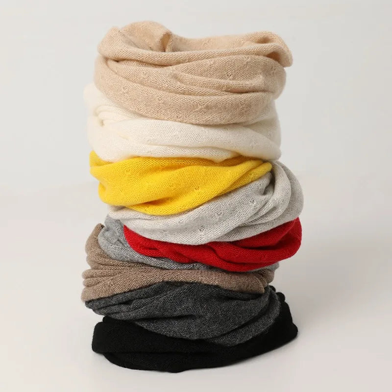 OEM ODM Custom Autumn Winter Women's Classic 100% Cashmere Knitted Lightweight Dual-use Thick Neck Snood Scarf