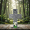Gray-toned Resin Stone Cross Memorial Plaque Animal Hand-painted Angel Lily Decoration Engraved 'Huan Huan' Commemorative