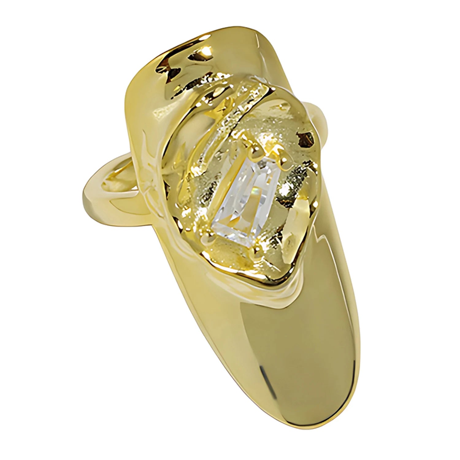 Fine 18k Gold Zircon Nail Rings Finger for Women 925 Sterling Silver Fashion Girls Gemstone Adjustable Ring Custom Jewelry