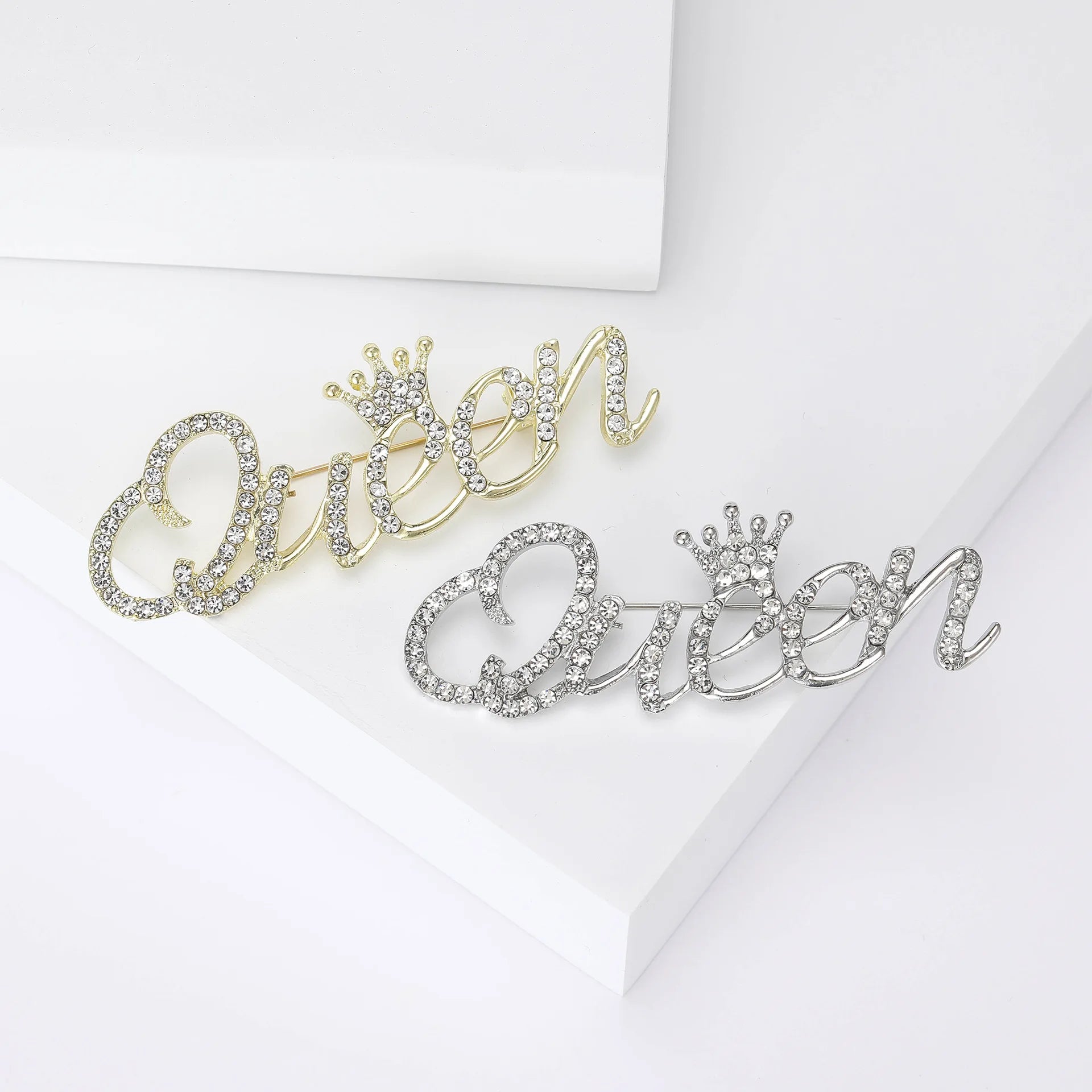 Hot Sale Wedding Alloy Diamond Crystal Alphabet Letters & Small Crown Rhinestone Queen Brooch Pins