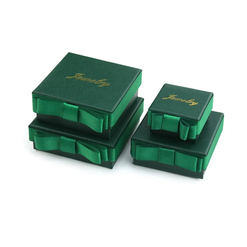 Free Custom Logo Bowknot Ring Earrings Pendant Green Gift Paper Packaging Box for J