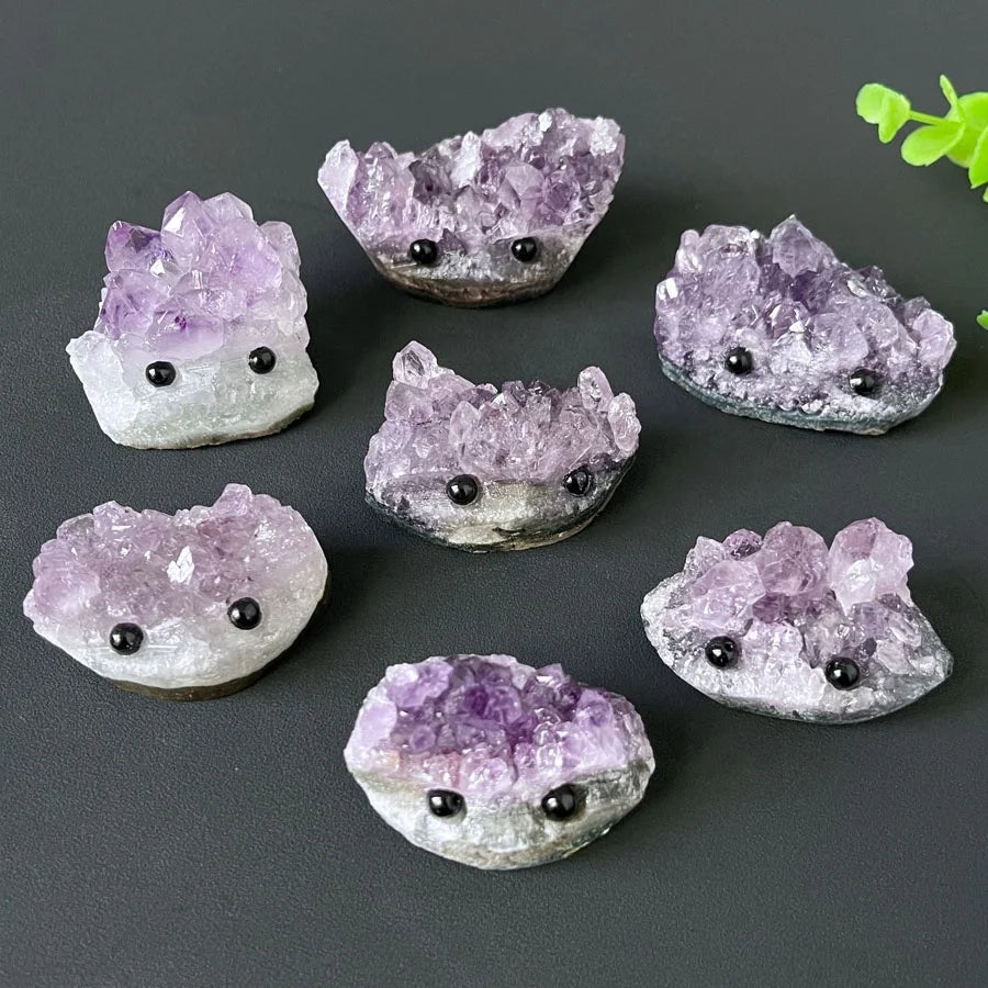 Wholesale Natural Healing Crystal Amethyst Cluster Hedgehog Carving for Decoration