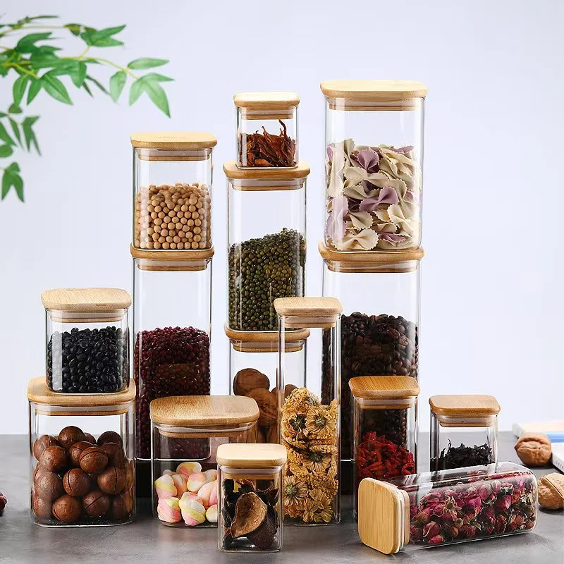 2025 Hot Sale Borosilicate Glass Jar in Bulk Jar Glass Kitchen Storage With Bamboo Wooden Lid