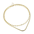 18K Gold Plated Double Personalized Stainless Steel Heart Chain with Snake Chain Necklace Set