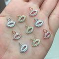 CZ8211 Mini Jewelry Supplies Dainty 18k Gold CZ Micro Pave Lip CharmsTiny Small CZ Diamond Lips Charms for Jewelry Making