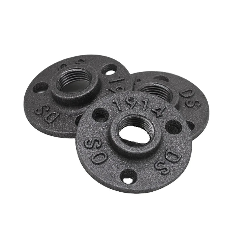 3 Holes 1/2 3/4 and 1inch Iron Cast Malleable Black Floor Flange Diy Furniture Decor Industrial Pipe Shelf Wall Mount