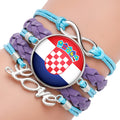 Manufacturer European National Country Flag Design Infinity Love Blue Purple Leather Wrap Bracelet