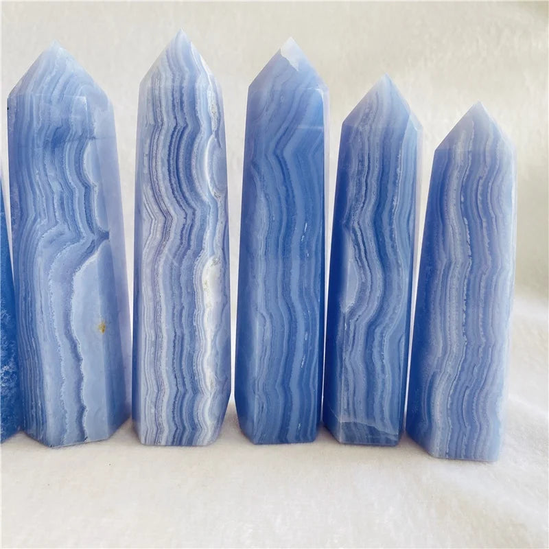 Wholesale Natural Crystal Gem Tower Blue Lace Agate Point for Healing