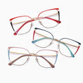 Jiuling Eyewear Custom Full Metal Frame Eye Glasses Vintage Women Oversized Cat Eye Blue Light Blocking Glasses