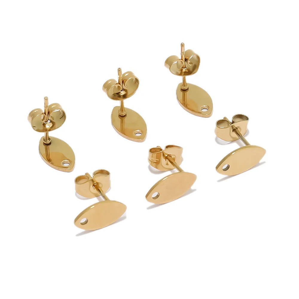 10pcs 8mm Stainless Steel Oval Water Drop Shape Nail Earrings for Diy Jewelry Making Accessories Findings Components