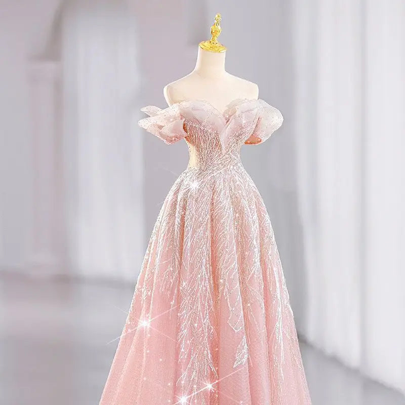 S1650T 2026  Elegant Ball Gown Slim A-Line Camisole Chapel Deep  Lace Decoration Evening  Dress