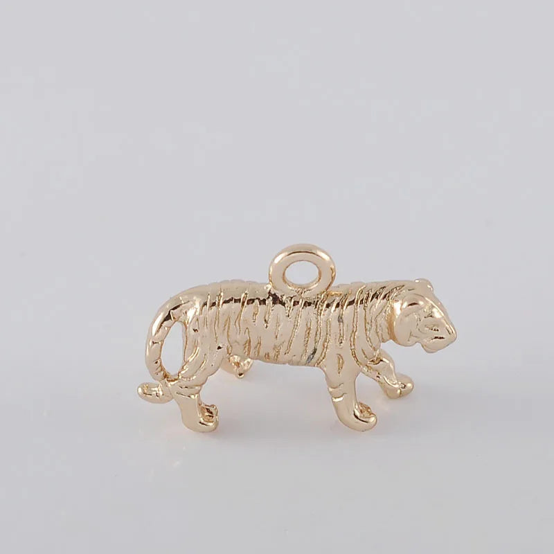 DIY Fashion Elegant Real Gold Animal Pendant Brass Tiger Charm for Jewelry Making