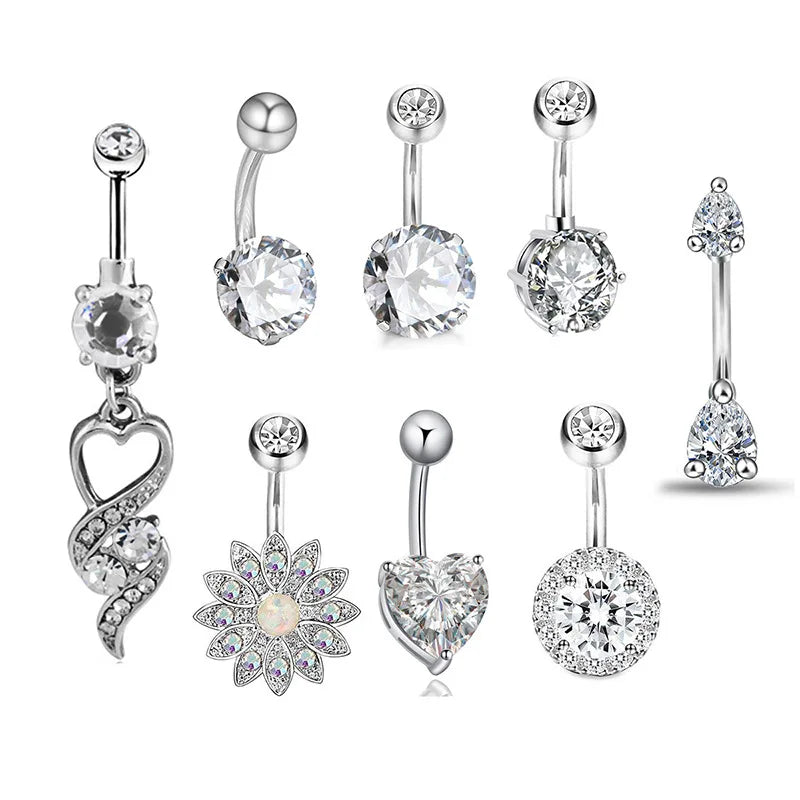 ZF Hot Wholesale Surgical Steel Belly Rings Claw Setting Inlay Technology Hypoallergenic Jewelry for Women and Girls' Wedding