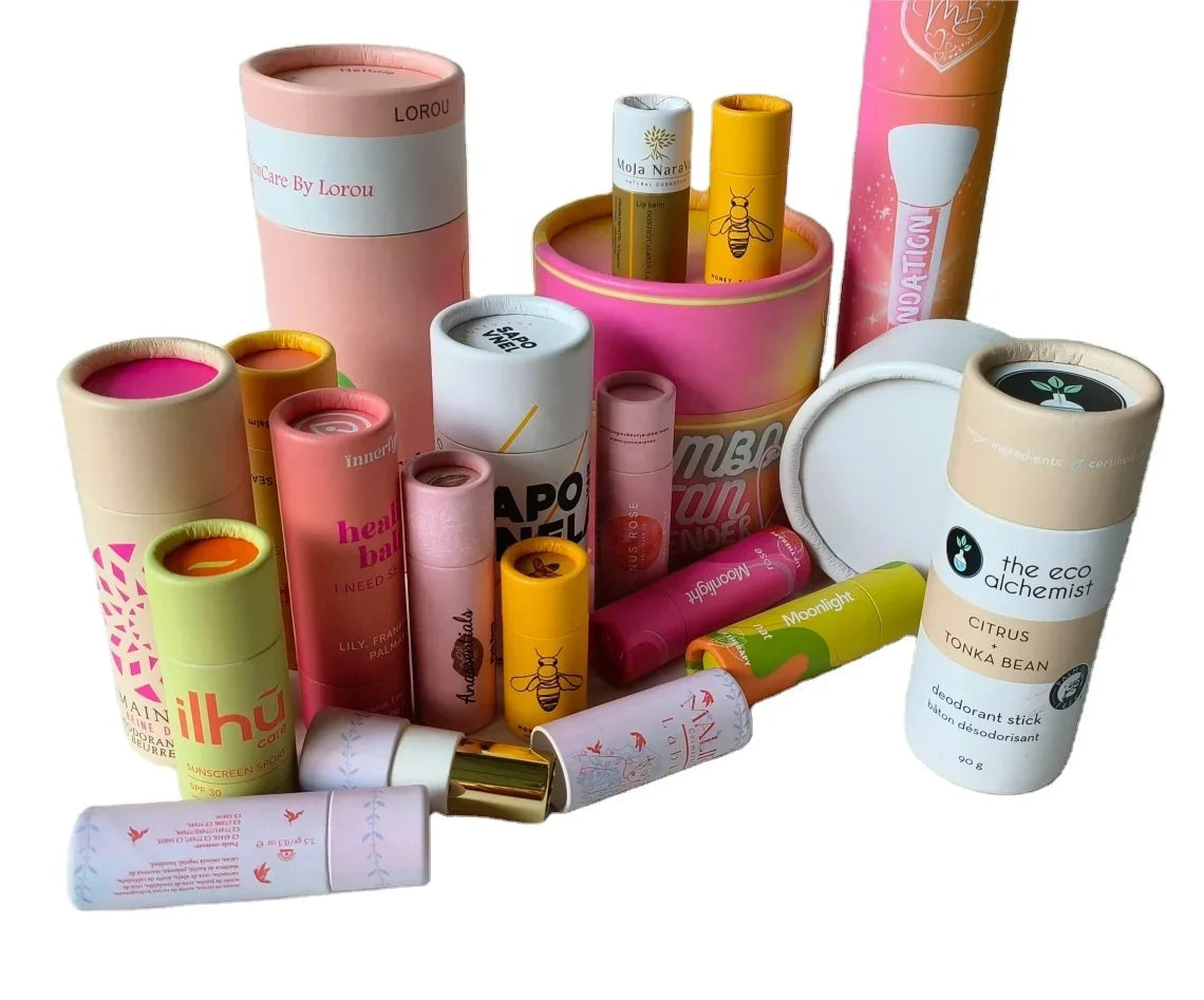 Eco-Friendly Empty Cosmetics Packaging Container Various Style and Printing Cylinder Kraft Paper Tubes Customized Lipstick Tube
