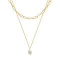 Wholesale Custom 18k Gold Plated Stainless Steel Snake Chain Link 2 Double Multi Layer Pearl Necklace
