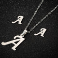 Fashion Gold Plated Stainless Steel a to Z Letter Inital Pendant Necklace Earrings Jewelry Set for Women