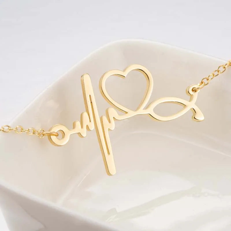 Fashion Non Tarnish Silver 18K Gold Plated Stainless Steel ECG Heartbeat Bracelet Jewelry for Woman