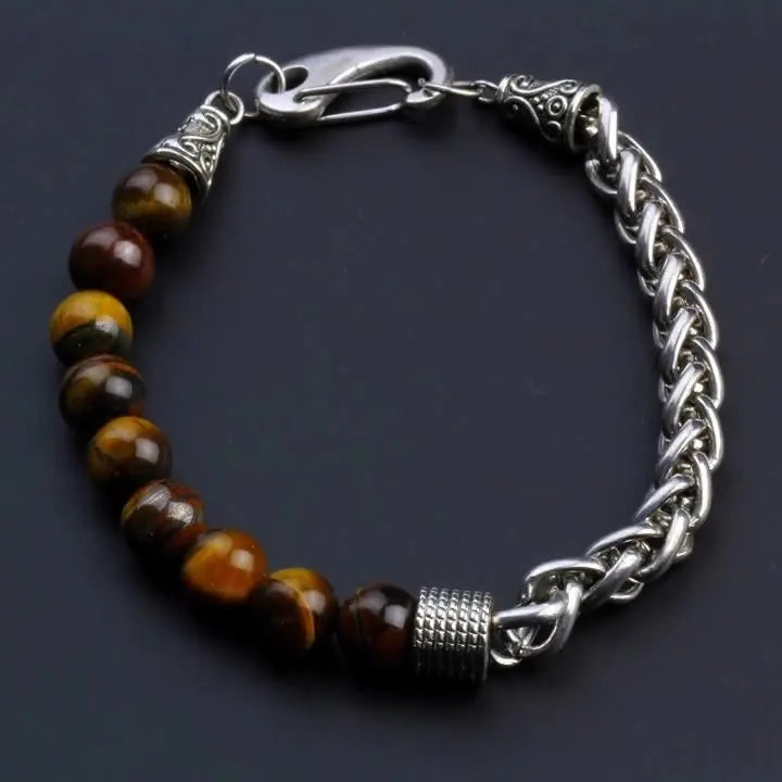 Handmade Natural Stone Beaded Bracelet 8mm Tiger Eye Amethyst Turquoise Malachite Vintage Anniversary Men's