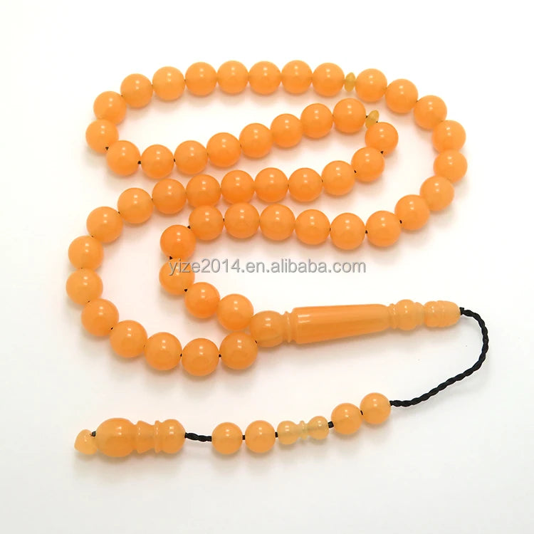 Handmade Orange Luminous Resin Round Bead Bracelet Muslim Tesbih Prayer Beads Rosary Islamic Misbaha Subha