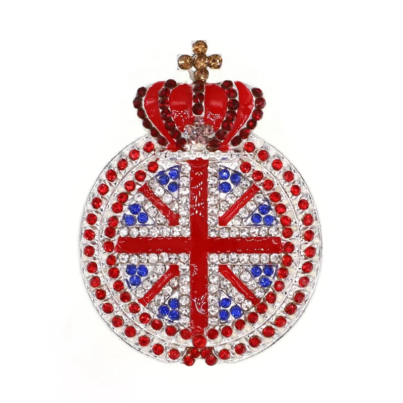 Wholesale Price UK Union Flag Brooch Rhinestone Crown Angel British Flag Patriotic Brooch Pin
