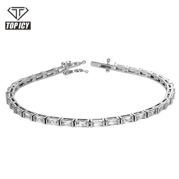 Top Icy 3mm 5mm Tennis Bracelet Gold Plated Prong Pave AAA Cubic Zircon Spring Clasp Iced Out Hip Hop Tennis Bracelet