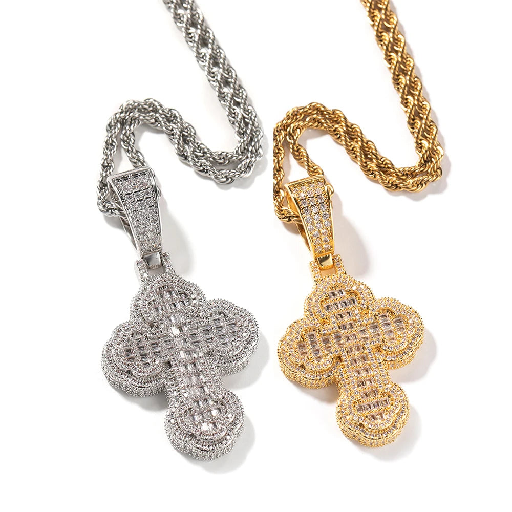 Xiangluo Men's Trendy Gold Brass Silver 10K 14K 18K Hip Hop Icy Bling Necklace Cloud Cross Shape Pendant CZ Diamond Zircon Charm