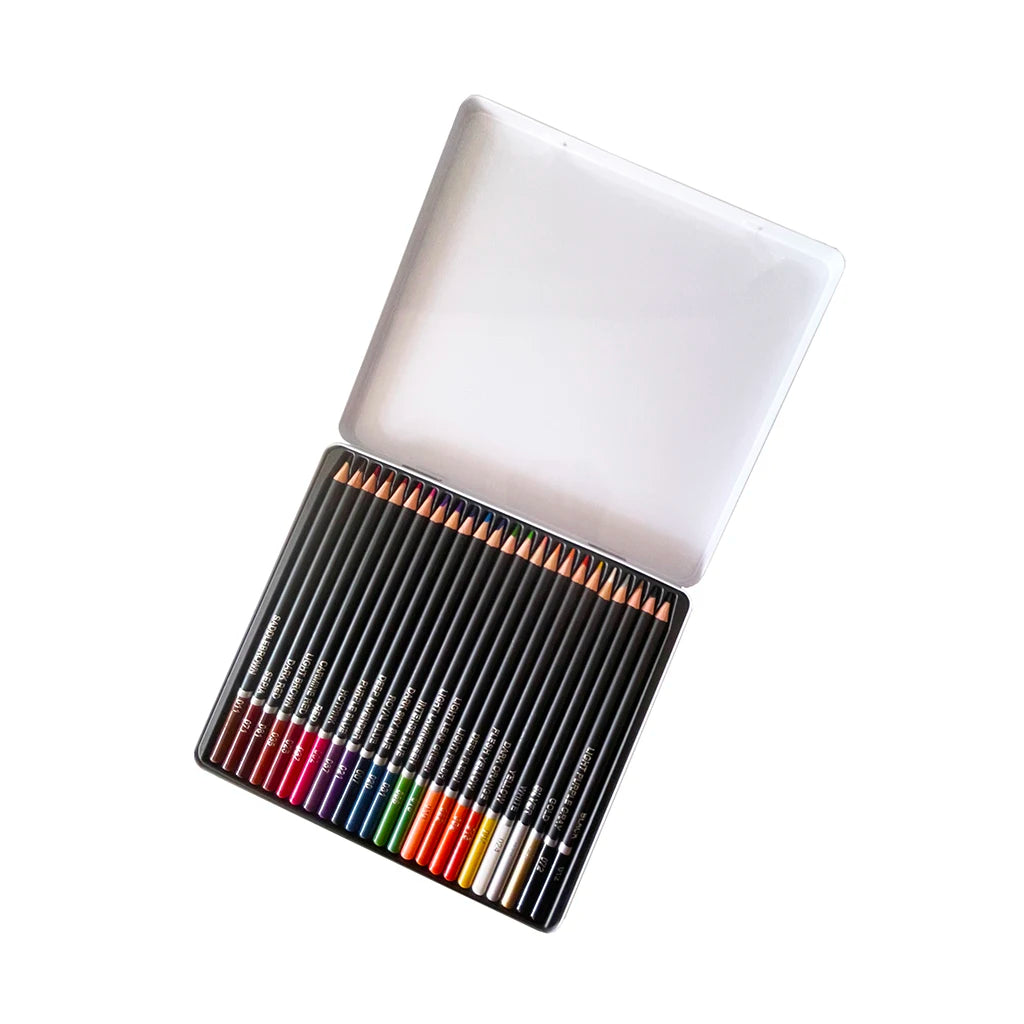 24-Piece Professional Hexagonal Colored Pencils Set Kids Friendly Tin Box Packing for School Use Art Drawing and Paper Writing