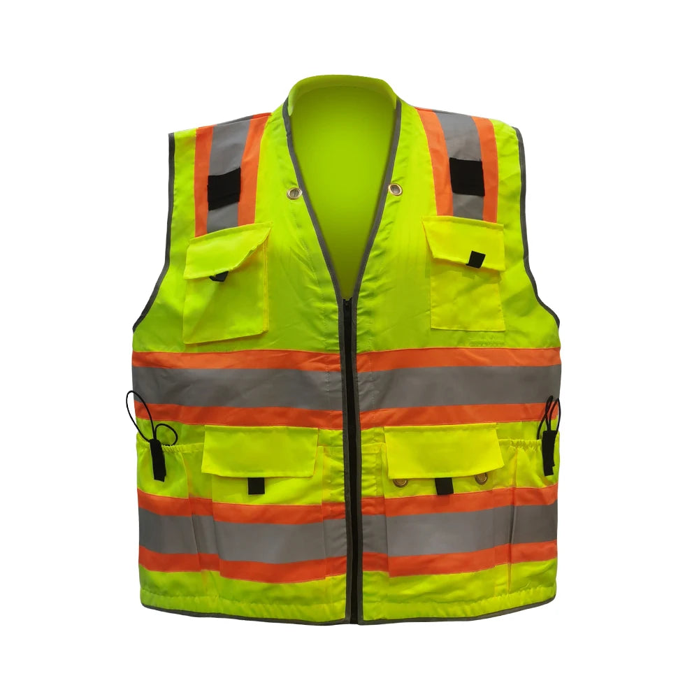 Multi Purpose 300D Oxford High Visibility Vest Jacket Multi-pocket Patchwork Safety Vest With Ipad Bag Custom Reflective Vest
