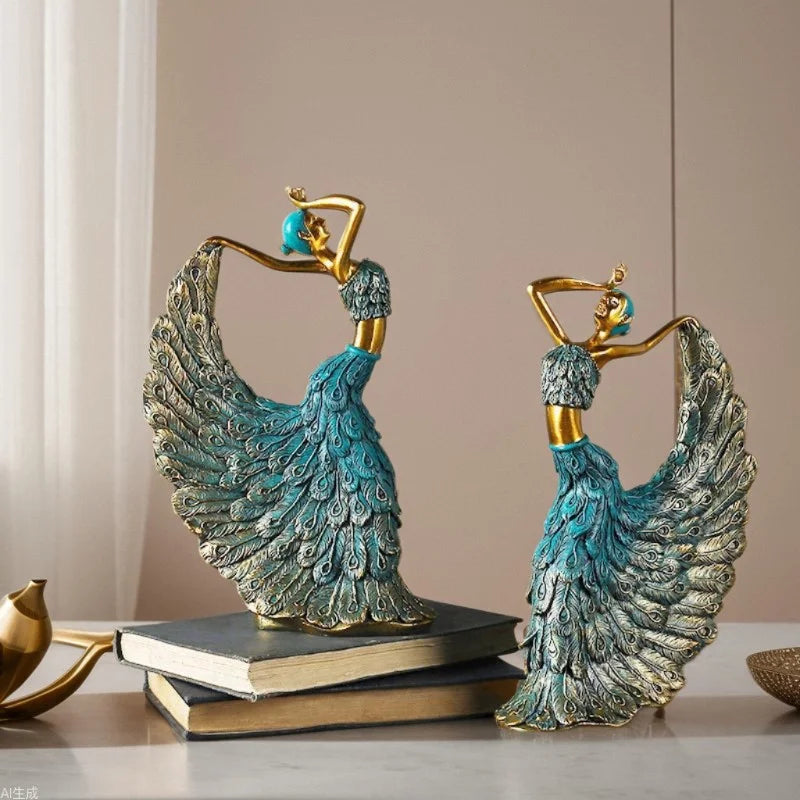 Elegant Peacock Dance Girl Statue - Handcrafted Resin Art Sculpture for Home Decor & Bulk Wholesale