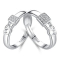 Silver Plated Lock Heart Finger Rings Square Heart Crystal Diamond Ring Romantic Heart Couple Lover Rings