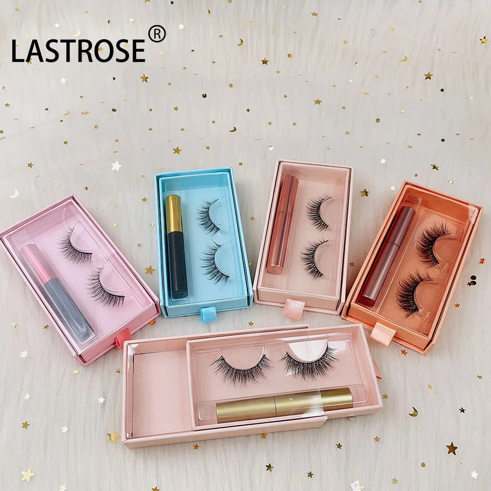 2024 Wholesale Natural 5D Silk Lashes New Magnetic Lash Package Own Brand Full Strip Eyelash Set with Magnetic Eyeliner Glue