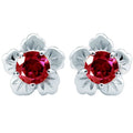 New Trendy Red Gemstone Zircon Flower 925 Sterling Silver Stud Earrings for Women