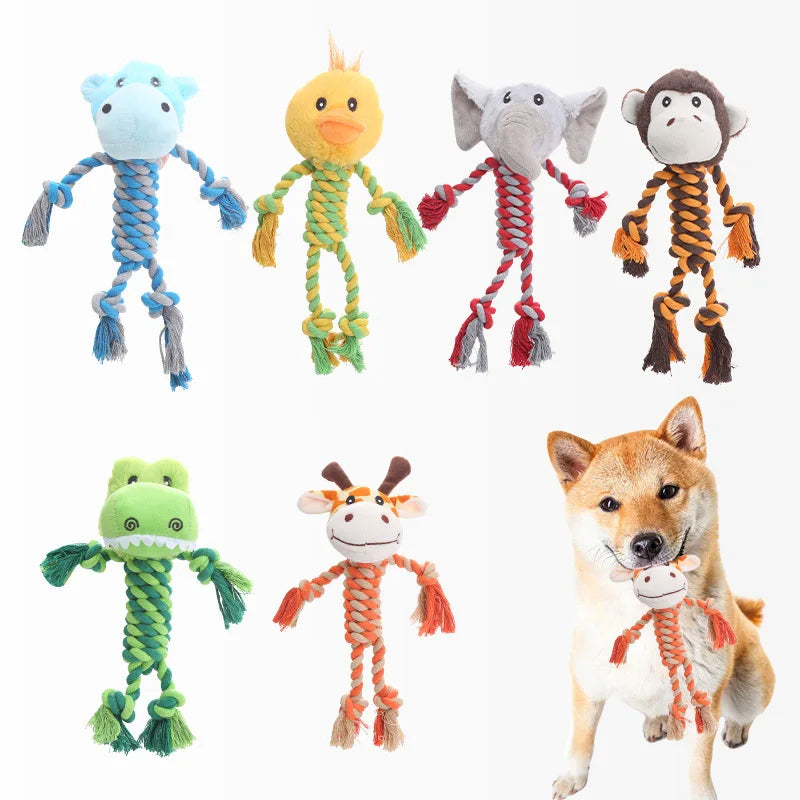 Wholesale Pet Products Animal Shape Plush Sound Dog Toy Interactive Bite Resistant Cotton Rope Toys