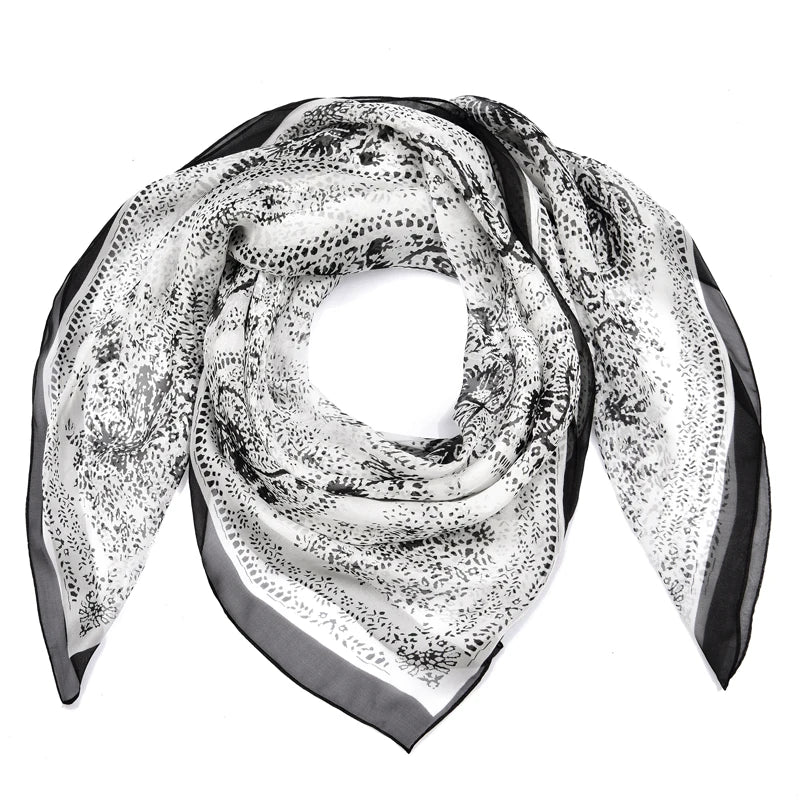 Global Wholesale 135x135 Big Size Custom Design Chiffon square Silk Neck Scarf Paisley Pattern Artistic Silk Scarf for Ladies