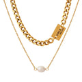 French Style Women Jewelry Accessories Stainless Steel English Square Brand Double Layer Gold Plated Necklace