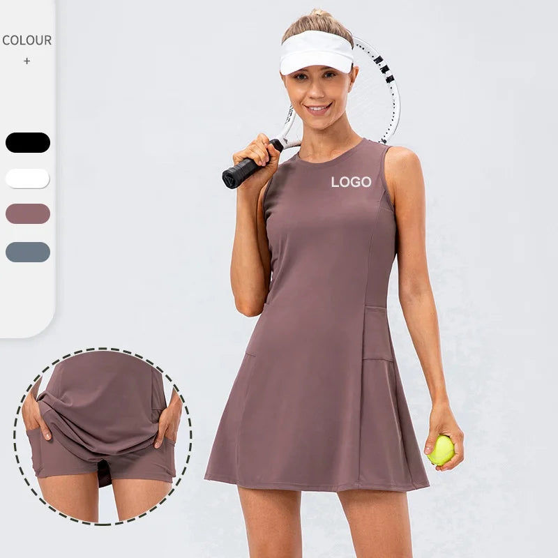 High Waisted Tennis Skirt With Pockets Bodysuit Custom Running Sports Skirts With Pants One Piece Tennis Dress