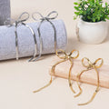 Statement Ribbon Fringe Waterfall Dangling Wedding Bow Earrings Long Chain Bow Dangle Drop Tassel Earrings Necklace for Women