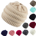 Autumn and Winter Women's Ponytail Knitted Empty Top Wool Hat