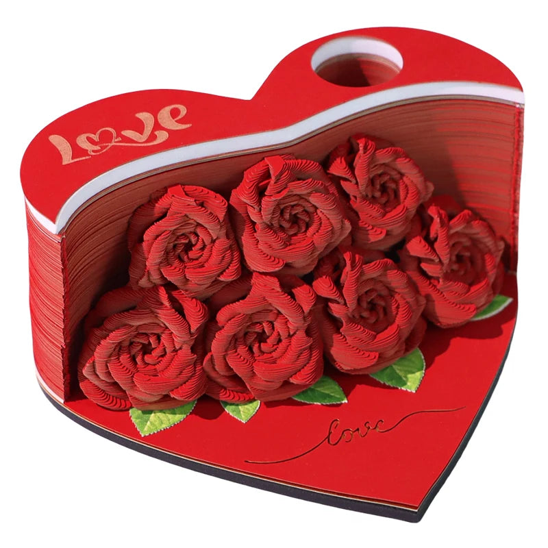 3D Memo Pad Rose Notepad 156 Pages Paper Carving Art Creative Ornament Note Pad Valentines Day Gift Heart Shape Notepad