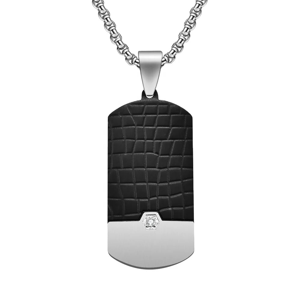 Trendy Black Color Road Surface Single Rhinestones in Middle Pendant Stainless Steel Chain Necklace