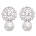 SC Flower Design Drop Tear Shape Stone Inlaid Zirconia Crystal Earrings Bride Wedding White Pearl Earrings for Women