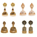 Douvei Gold Plated Pearl Bead Insert Sunflower Pattern Lotus Carved Buddha Stud Earrings Round Bead Tassel Jewelry