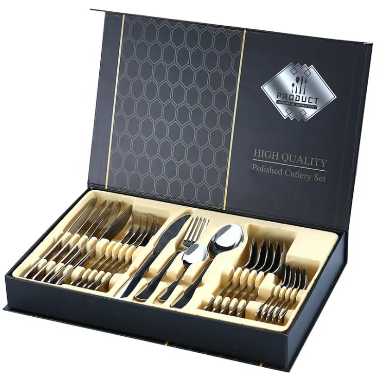 24-Piece Stainless Steel Flatware Silverware Set Premium Dinner Cutlery with Gift Box for Kitchens Minimum Order 24pcs
