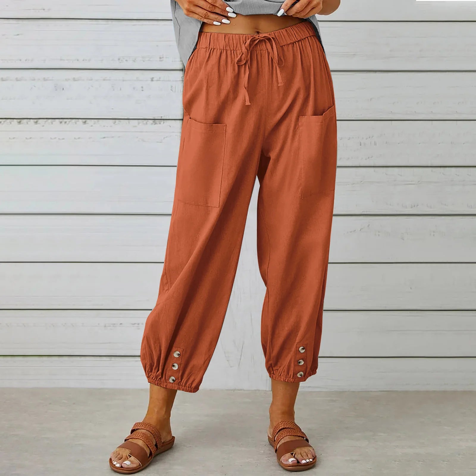 Clearance Sales Hot Products Custom Logo Women's Spring Summer Casual Pants Plus Size 5XL Breathable Cotton Linen Wide Leg