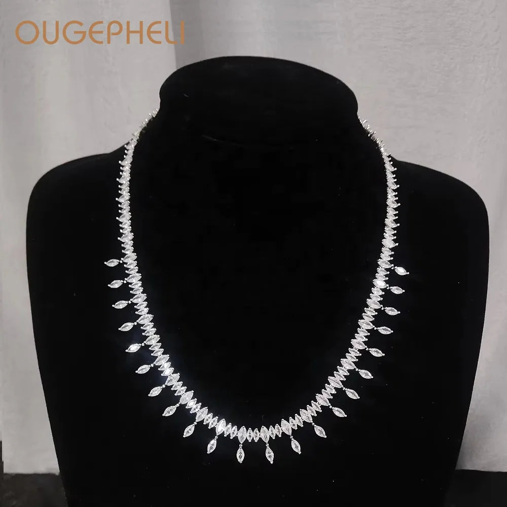 OUGEPHELI Wholesale Custom CZ Zircon Cubic Zirconia Gold Plated Brass Cadena Catena Fashion Jewelry Choker Necklace Chain