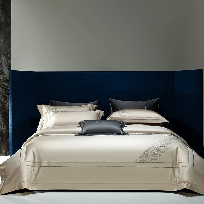Wholesale Vintage European Style king Size Grey Bed Sheets 100% Cotton Solid Color Duvet Cover Embroidery Bedding Set
