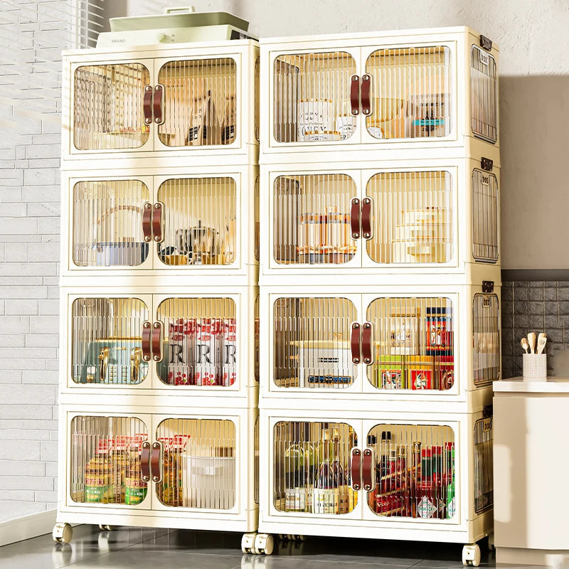 4 Tier 55*33*118cm Plastic Storage Bins with LidsStackable Closet Organizers and Storage with WheelsFoldable Storage Cabinet