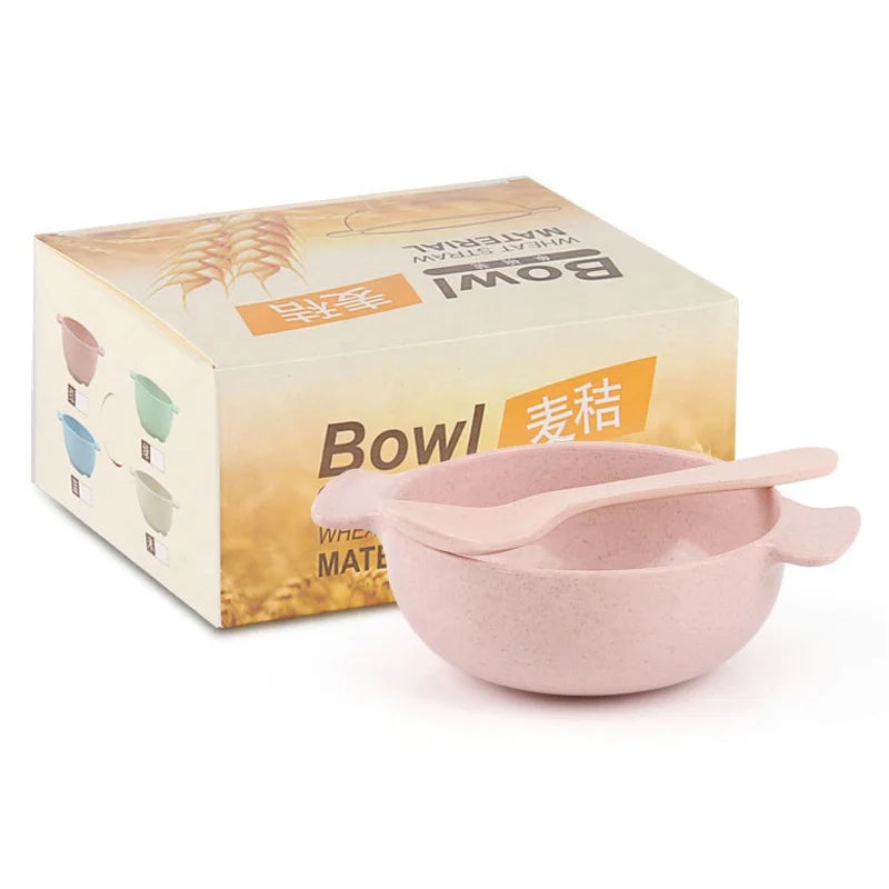 Environment-friendly Cutlery Set Wheat Straw Bowl Reusable Tableware Multifunctional Bowl and Spoon 2pcs / Set with Box